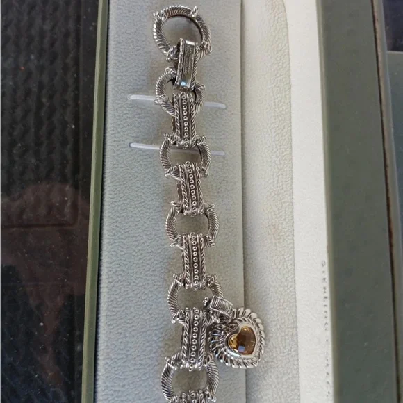 DESIGNER JUDITH RIPKA STERLING SILVER HEART CITRINE STONE TOGGLE CLASP BRACELET - Picture 6 of 6